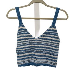 Hollister Blue White Striped Cropped Tank Top
